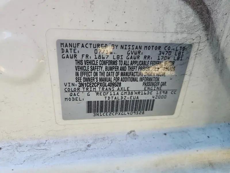 2016 NISSAN VERSA NOTE SV  