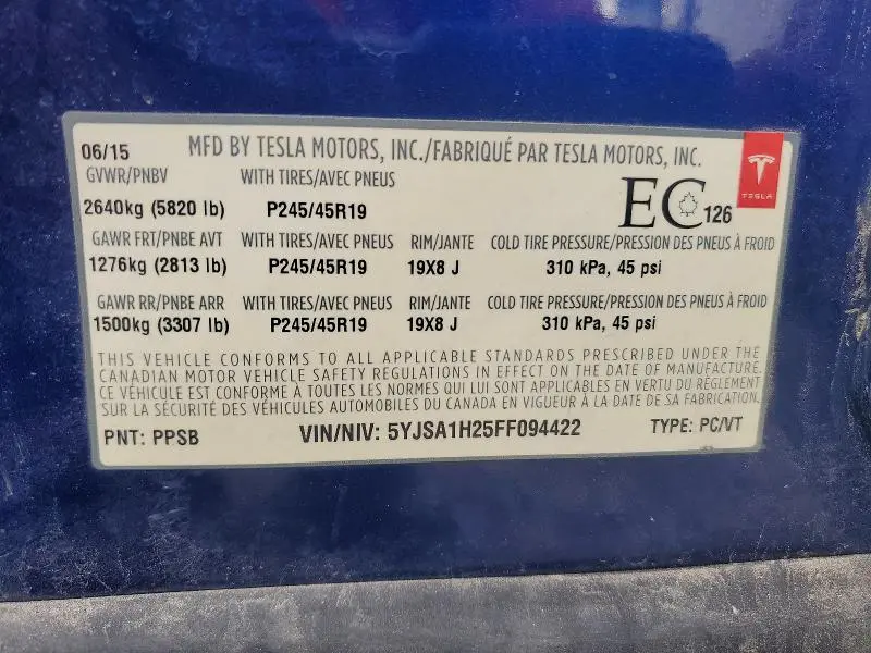 2015 TESLA MODEL S 85D  