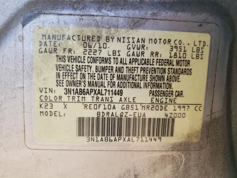 2010 NISSAN SENTRA 2.0  