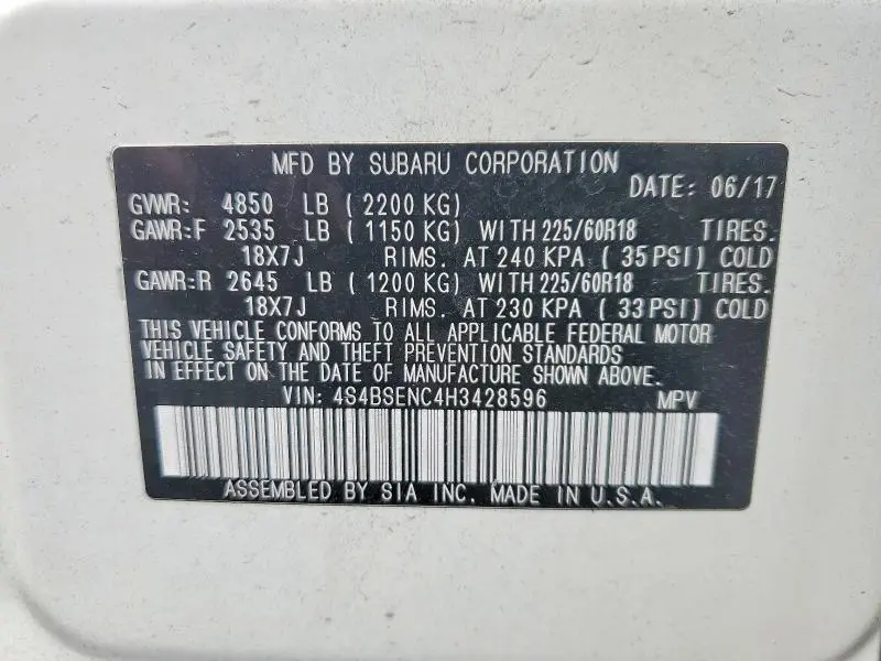 2017 SUBARU OUTBACK 3.6R LIMITED  