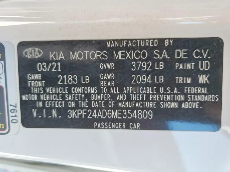 2021 KIA FORTE LXS  