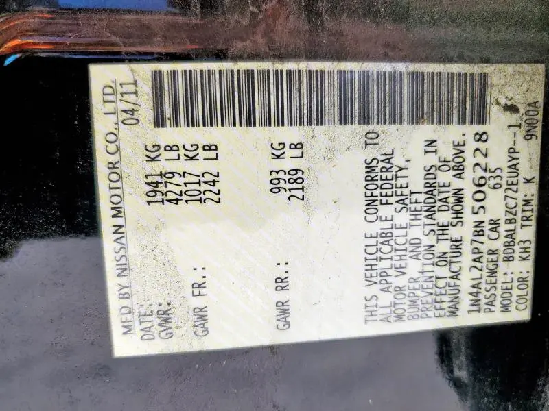 2011 NISSAN ALTIMA BASE  