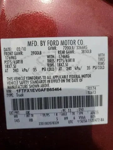 2010 FORD F150 SUPER CAB  