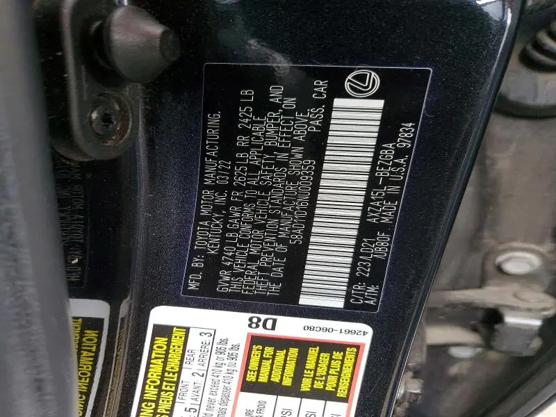 2022 LEXUS ES 250 BASE  