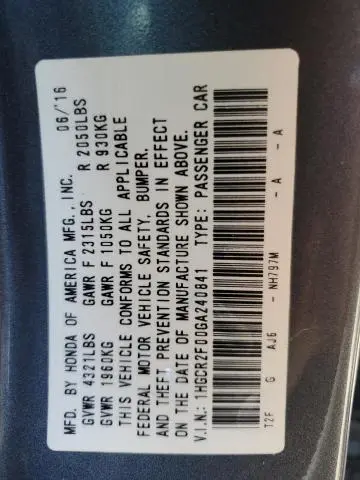 2016 HONDA ACCORD EX  