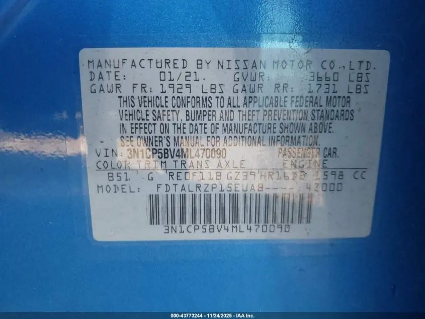 2021 NISSAN KICKS S XTRONIC CVT