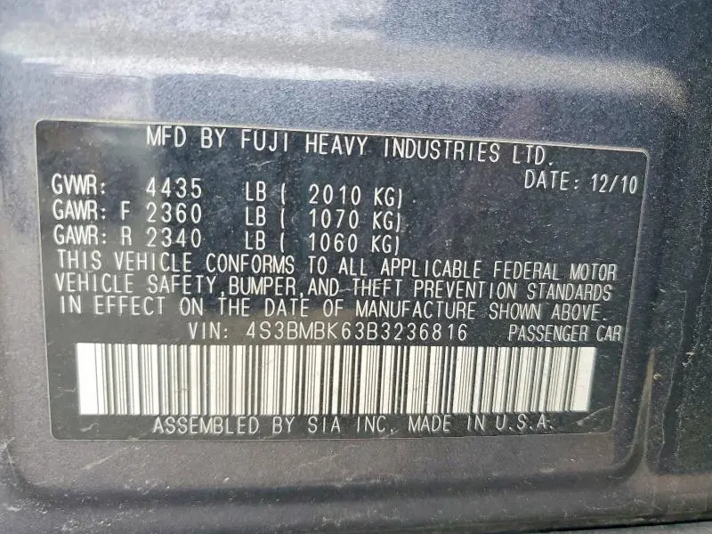 2011 SUBARU LEGACY 2.5I LIMITED  