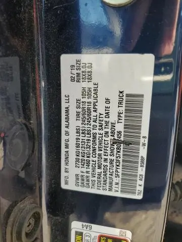 2019 HONDA RIDGELINE RTL  