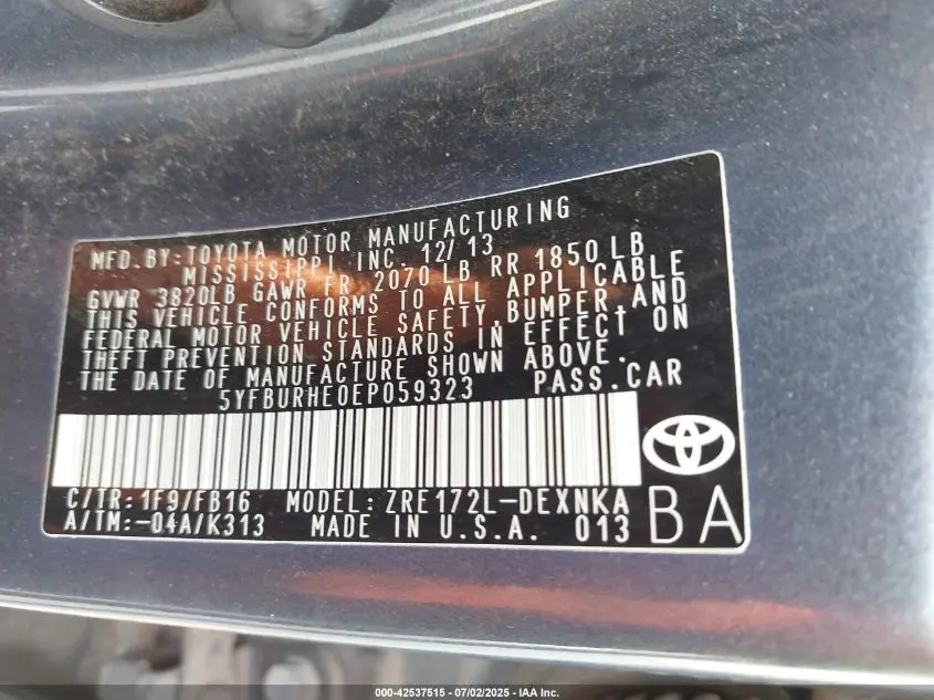 2014 TOYOTA COROLLA LE