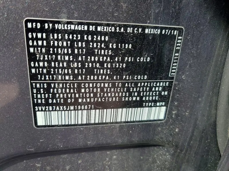 2018 VOLKSWAGEN TIGUAN SE  