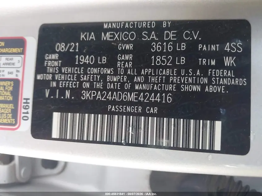 2021 KIA RIO S
