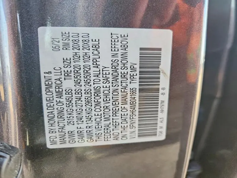 2021 HONDA PILOT TOURING  