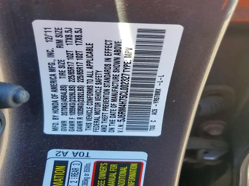 2012 HONDA CR-V EXL  