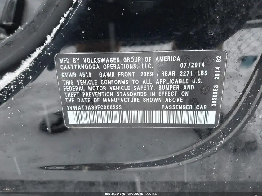 2015 VOLKSWAGEN PASSAT 1.8T WOLFSBURG EDITION