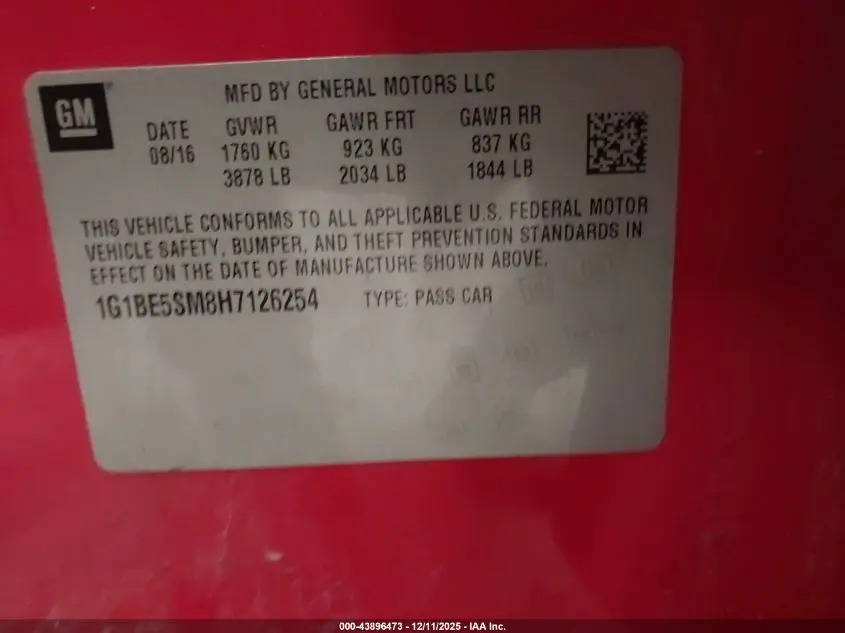 2017 CHEVROLET CRUZE LT AUTO