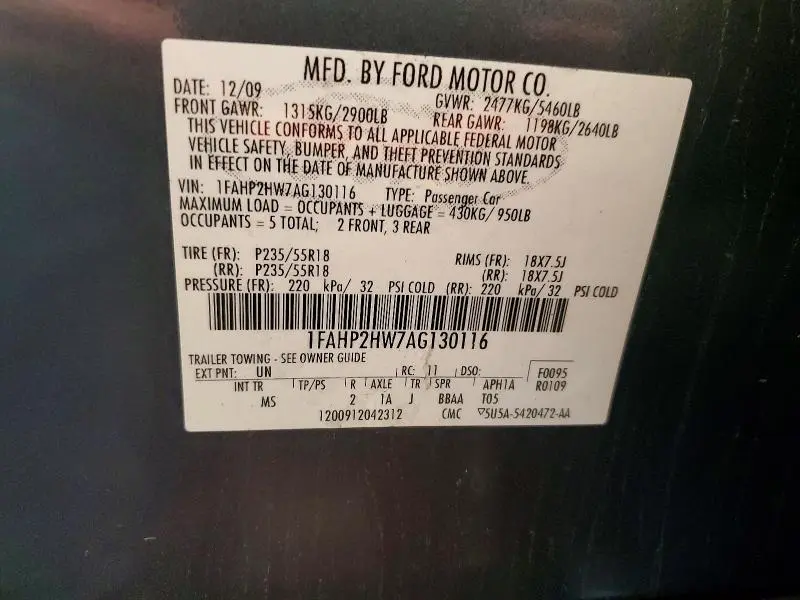2010 FORD TAURUS SEL  