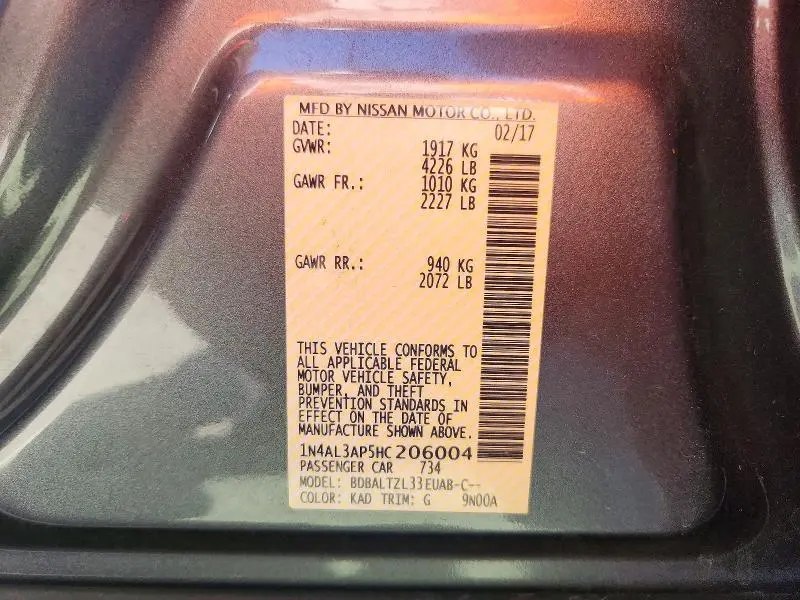 2017 NISSAN ALTIMA 2.5 SL  