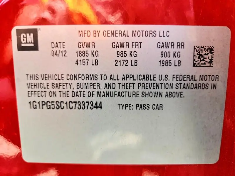 2012 CHEVROLET CRUZE LT  