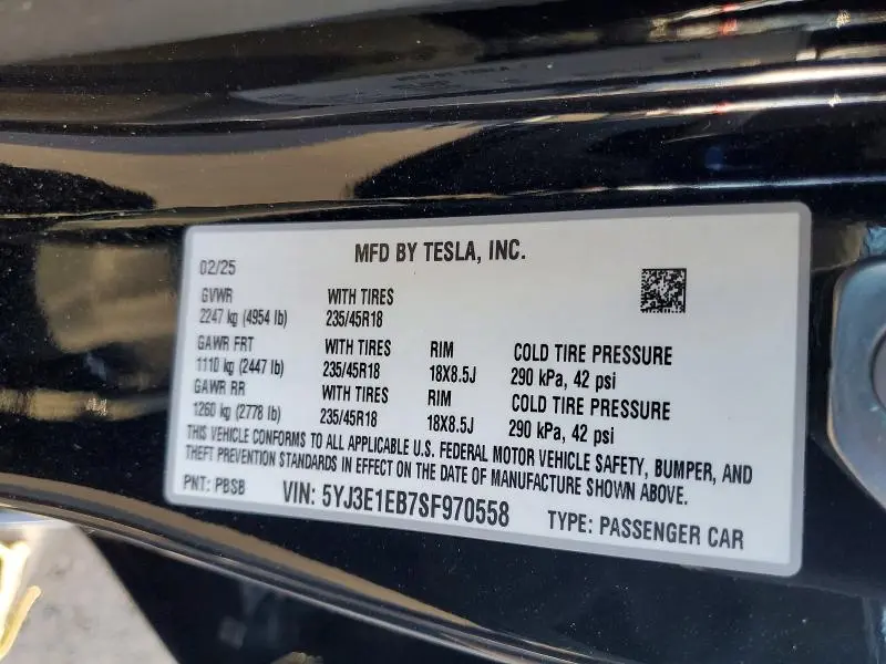 2025 TESLA MODEL 3   