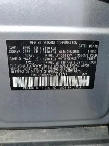 2019 SUBARU OUTBACK 2.5I PREMIUM  