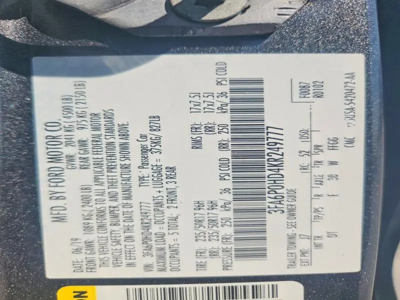 2019 FORD FUSION SE  