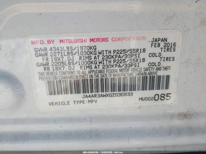 2016 MITSUBISHI OUTLANDER SPORT 2.4 ES