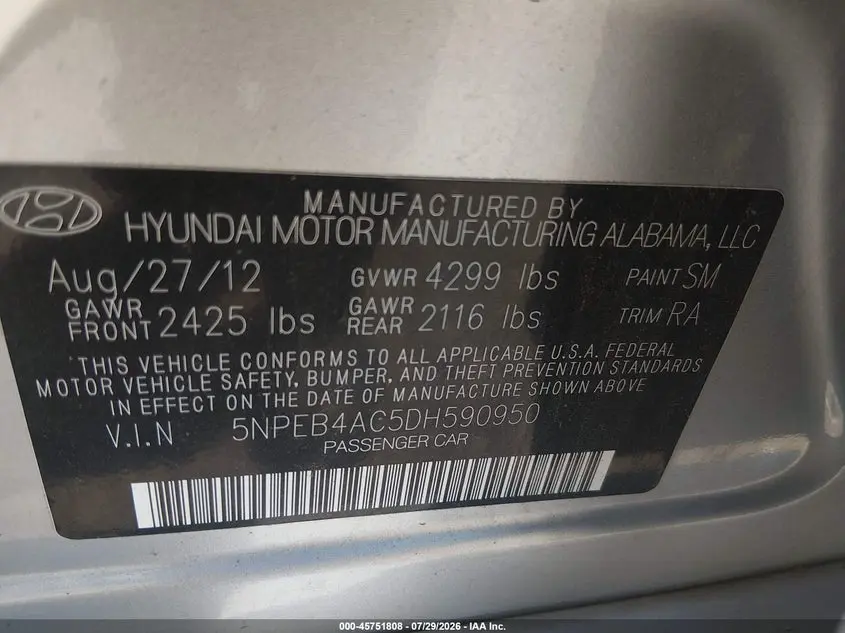 2013 HYUNDAI SONATA GLS