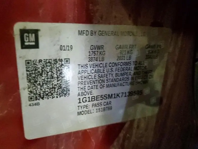 2019 CHEVROLET CRUZE LT  