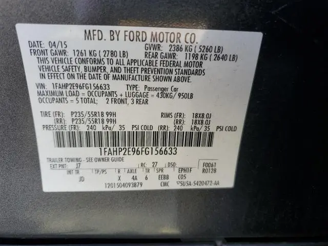2015 FORD TAURUS SEL  