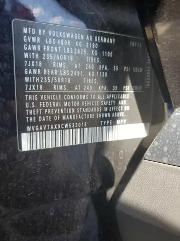 2012 VOLKSWAGEN TIGUAN S  