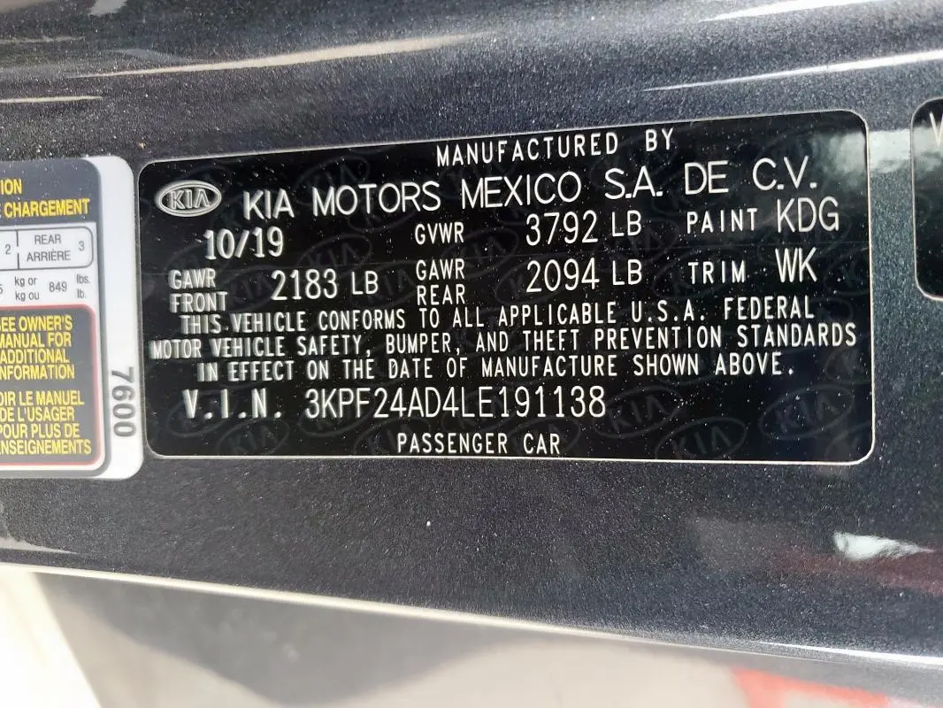 2020 KIA FORTE FE  