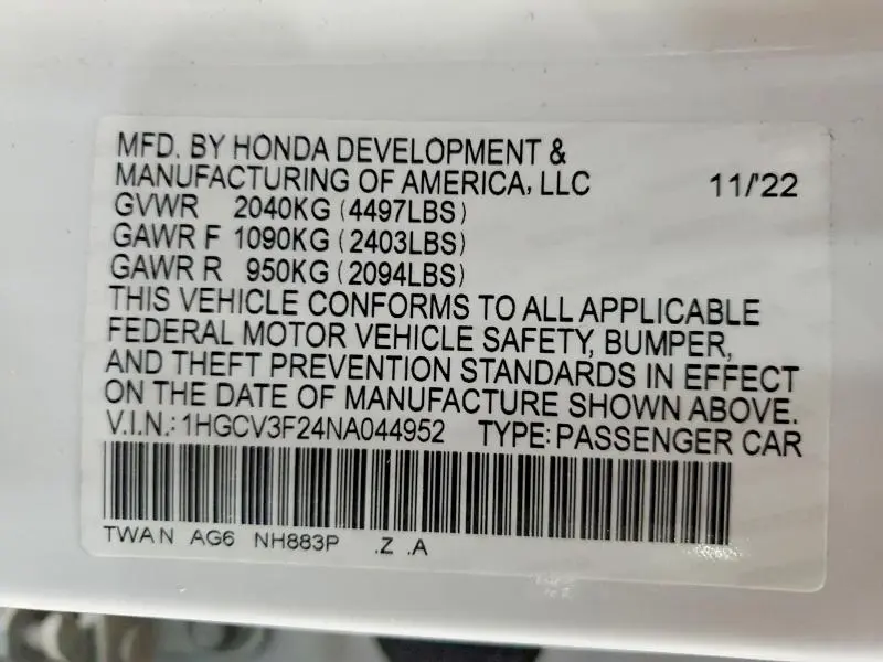 2022 HONDA ACCORD HYBRID SPORT  