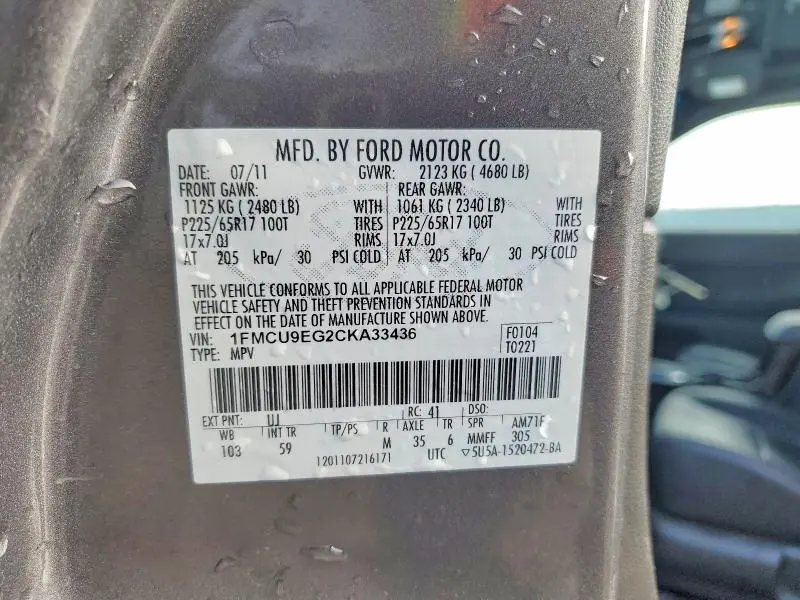 2012 FORD ESCAPE LIMITED  