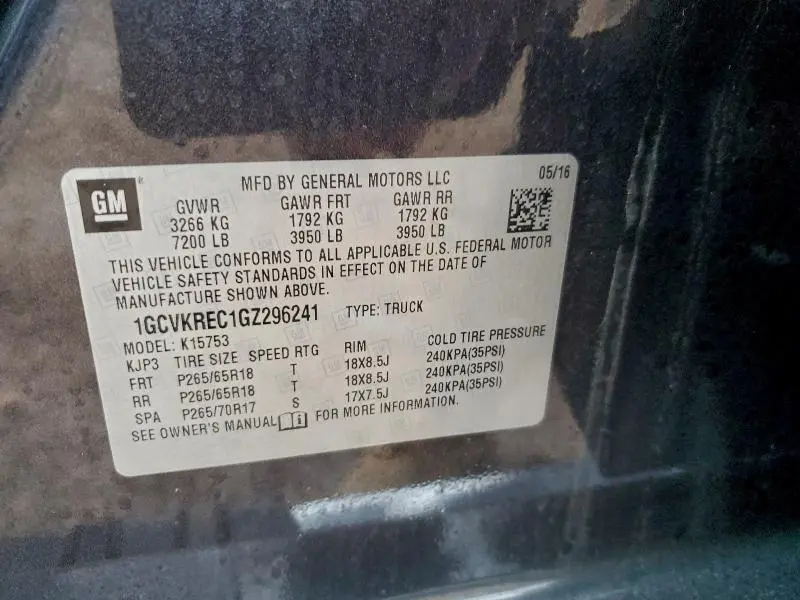 2016 CHEVROLET SILVERADO K1500 LT  