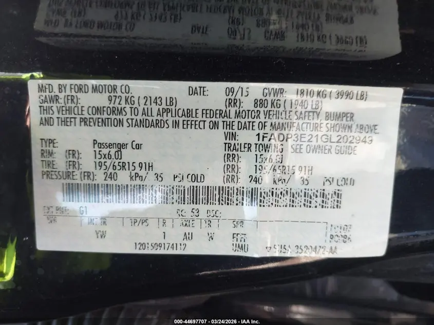 2016 FORD FOCUS S