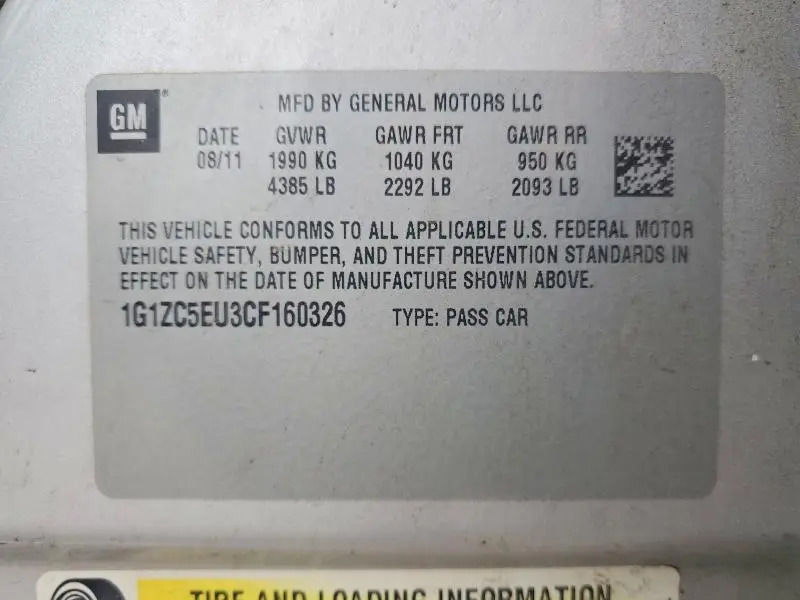 2012 CHEVROLET MALIBU 1LT  