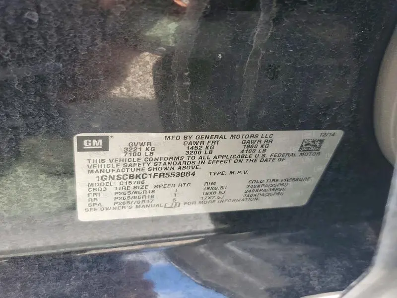 2015 CHEVROLET TAHOE C1500 LT  