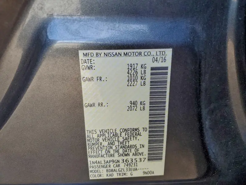 2016 NISSAN ALTIMA 2.5  