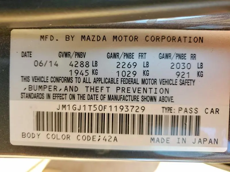 2015 MAZDA 6 TOURING  