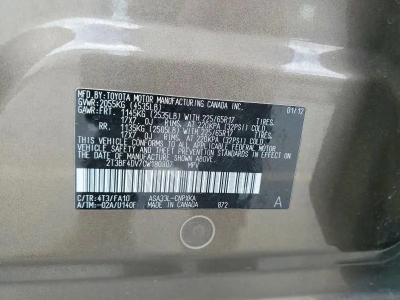 2012 TOYOTA RAV4 BASE  
