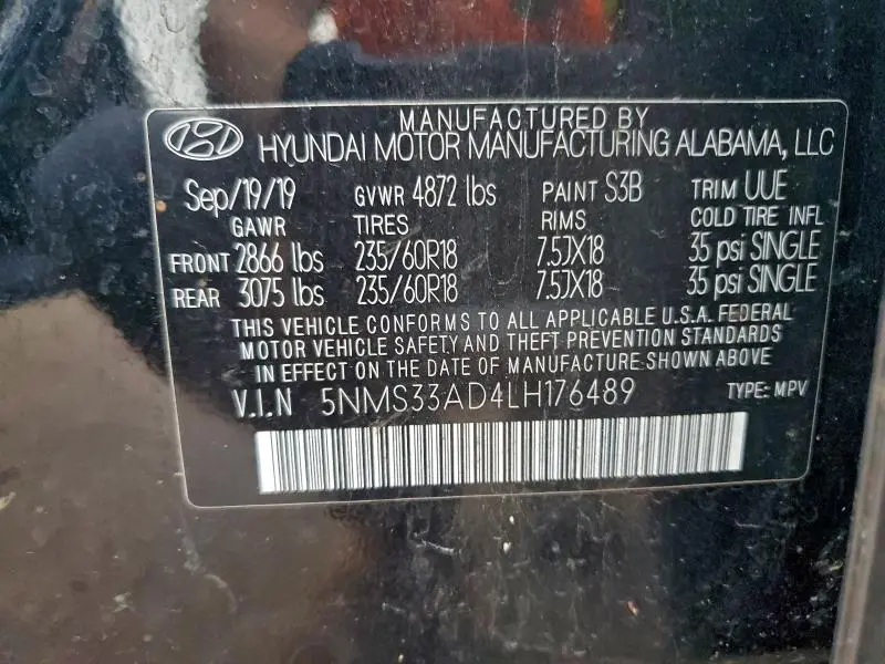 2020 HYUNDAI SANTA FE SEL  