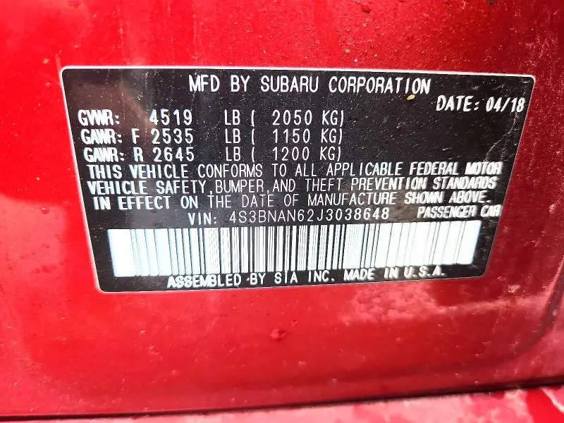 2018 SUBARU LEGACY 2.5I LIMITED  