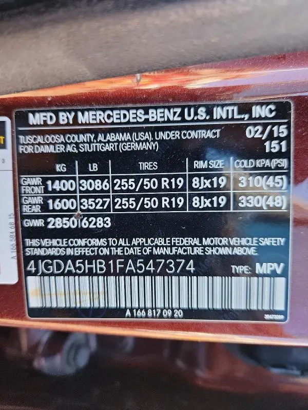2015 MERCEDES-BENZ ML 350 4MATIC  