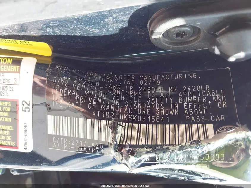 2019 TOYOTA CAMRY HYBRID XLE