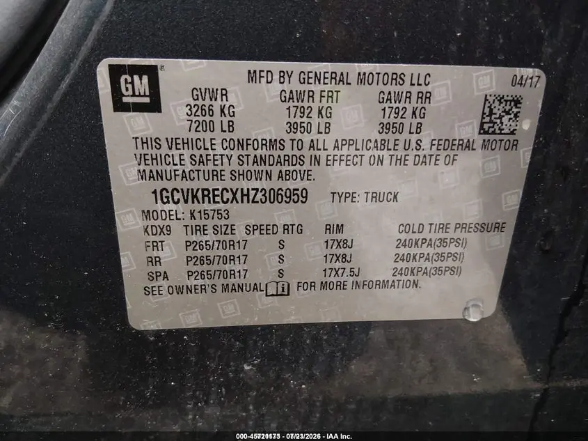 2017 CHEVROLET SILVERADO 1500 1LT