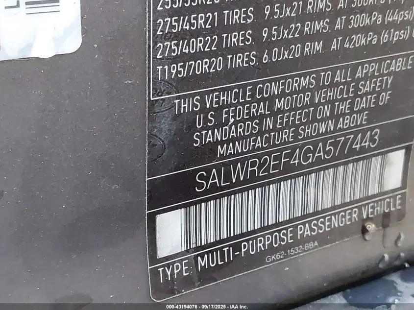 2016 LAND ROVER RANGE ROVER SPORT 5.0L V8 SUPERCHARGED/5.0L V8 SUPERCHARGED DYNAMIC