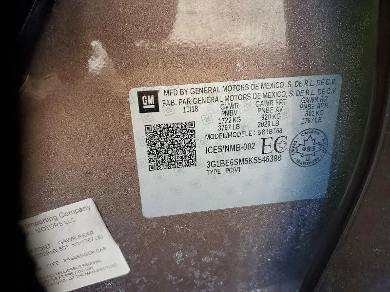 2019 CHEVROLET CRUZE LT  