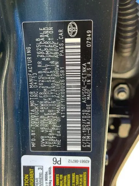 2013 TOYOTA CAMRY L  