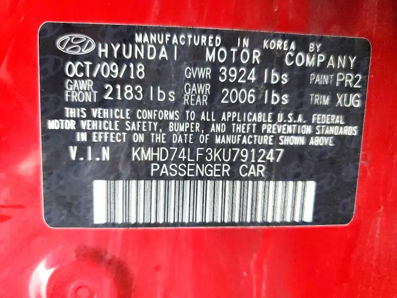 2019 HYUNDAI ELANTRA SE  