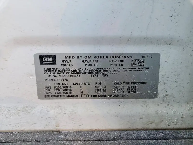 2017 CHEVROLET TRAX 1LT  